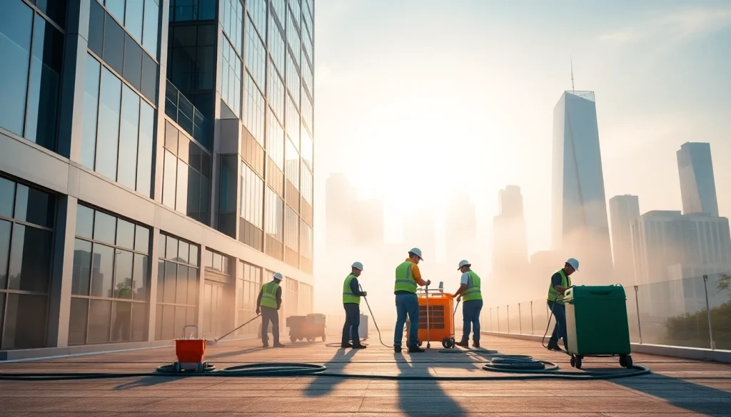 Aktives Team von https://nm-gebäudeservice.de bei der professionellen Gebäudereinigung in einer modernen Büroeinrichtung.