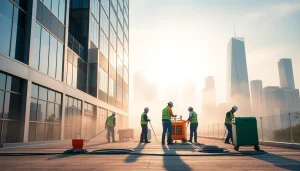 Aktives Team von https://nm-gebäudeservice.de bei der professionellen Gebäudereinigung in einer modernen Büroeinrichtung.