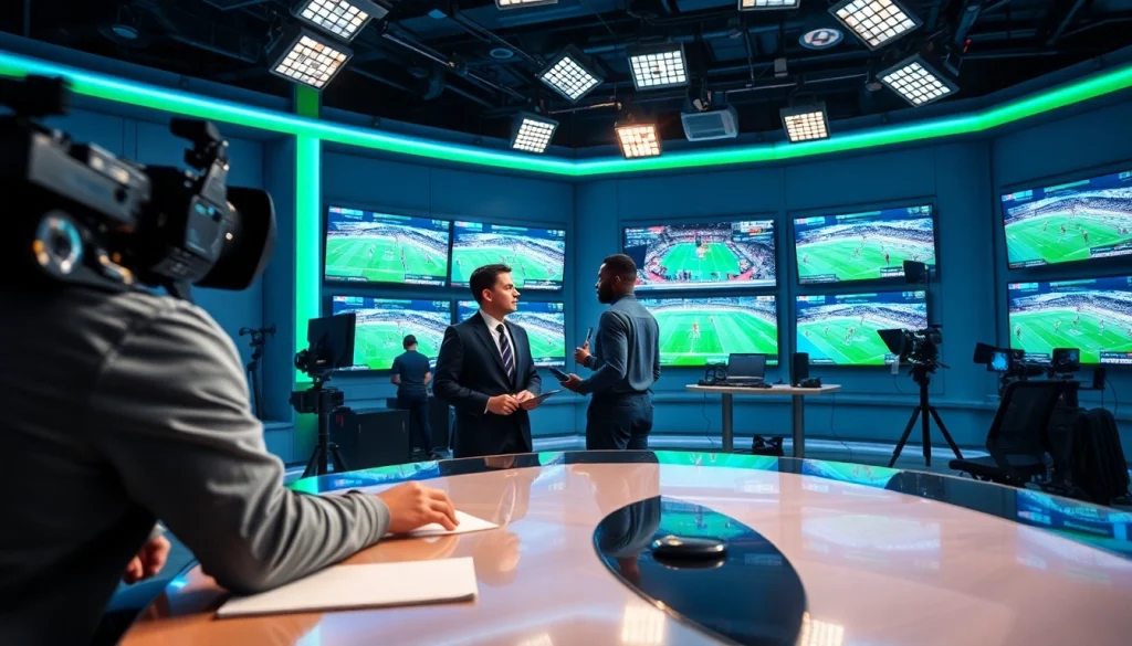 Journalists discussing sports events at sportsbytes.com.ph, showcasing a vibrant newsroom atmosphere.