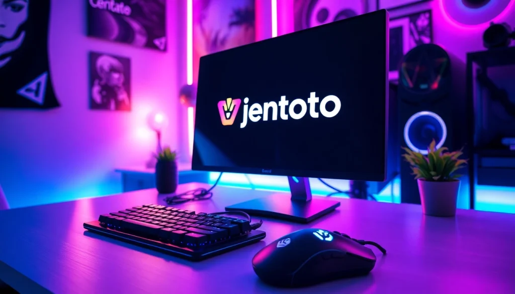 Jentoto logo on a gaming setup enhancing the online gaming experience.