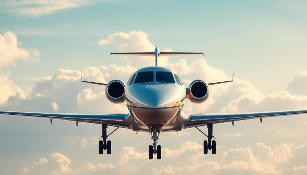 Book your private flight experience at https://flymarquis.com with a stunning private jet soaring through a blue sky.