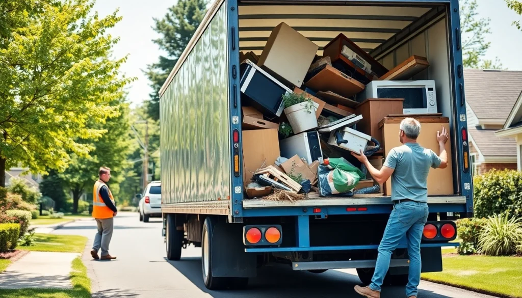 Efficient junk removal at https://myeasyjunkremoval.com with workers loading a truck full of discarded items.