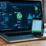Showcasing the whatsapp api in action on a laptop and smartphone, representing seamless communication.