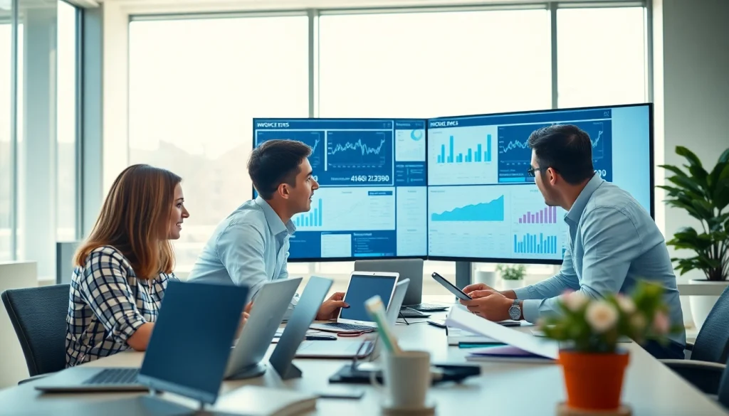 Analyze efficiency with invoice processing software displayed in a modern office setting.