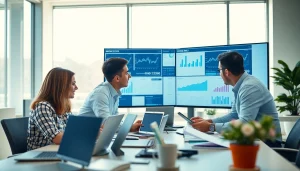 Analyze efficiency with invoice processing software displayed in a modern office setting.