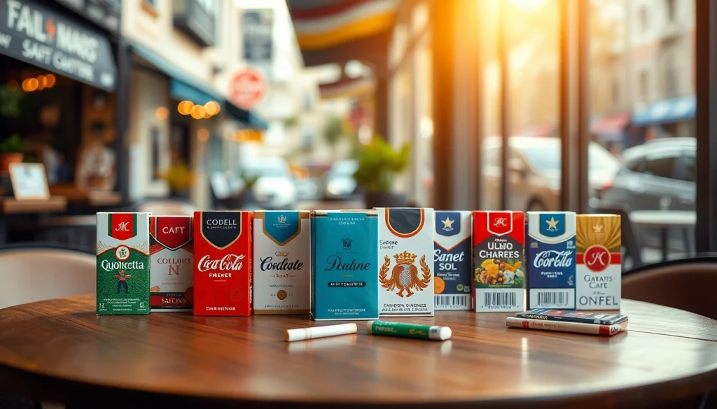 Cigarette packs from https://bureenok.com displayed in a modern setting with vibrant colors.