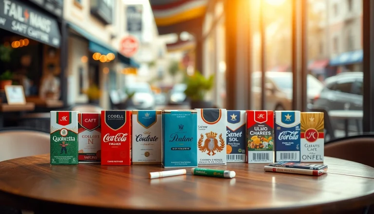 Cigarette packs from https://bureenok.com displayed in a modern setting with vibrant colors.