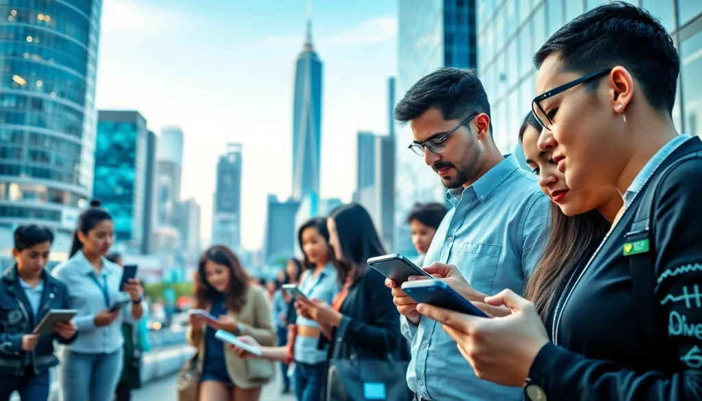 Showcase the impact of technology on society with visuals related to https://mohamedmmblog.tech highlighting urban innovation.