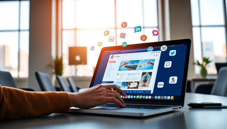 Engaging with the Instagram smm panel interface in a modern office showcasing social media connectivity.