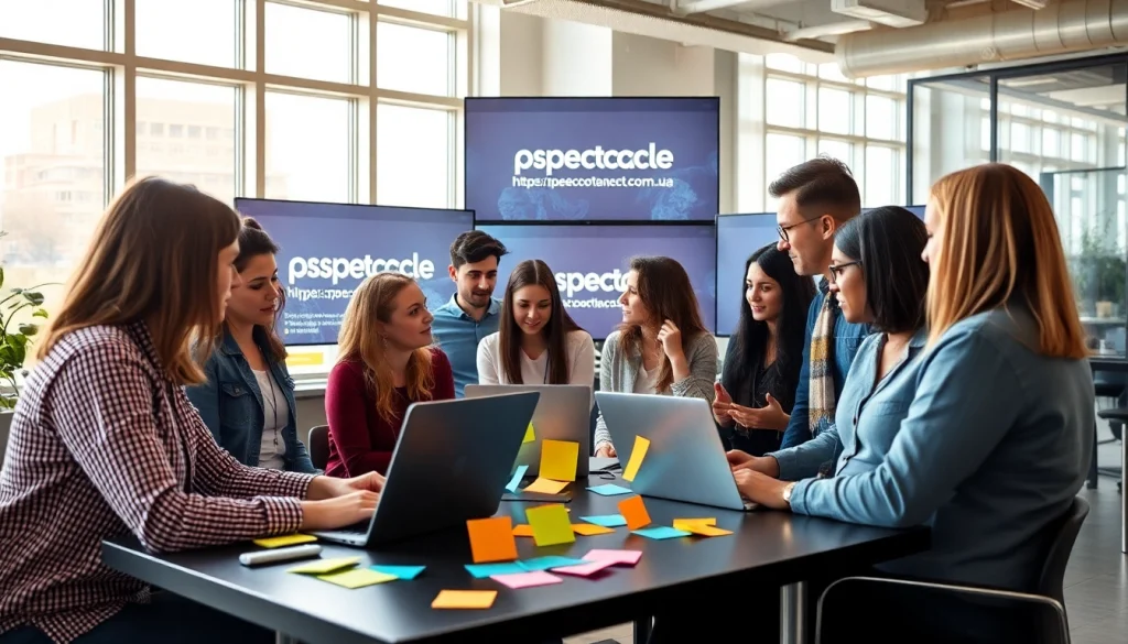 Engaging team brainstorming for content strategies on https://spectacle.com.ua in a bright office.