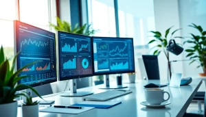 Gražus darbas su kompiuteriu, skirtas https://technaujienos.lt, moderniame ofise.