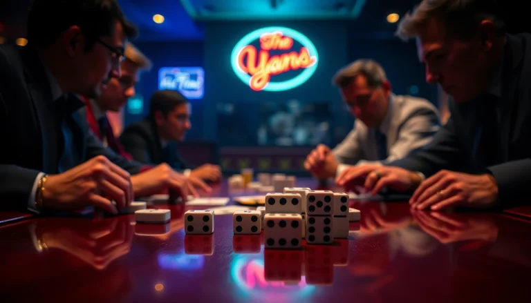 Bermain domino88 login poker game dengan serius di kasino yang bercahaya redup.