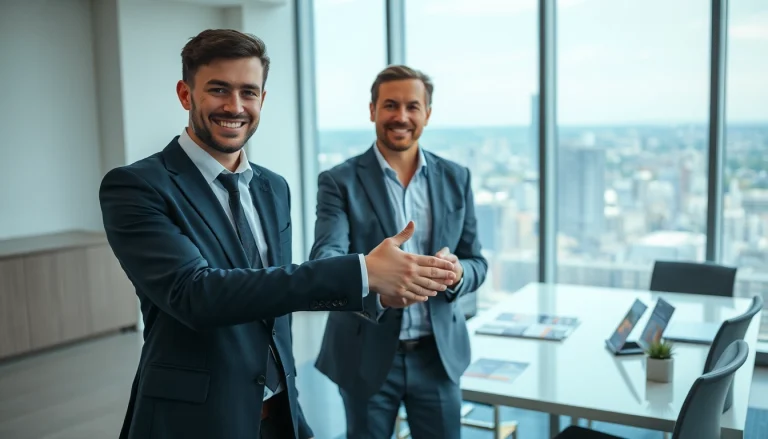 Einfache Interaktion zwischen Klient und Agent bei https://immobilienmakler-bester.de in einer modernen Büroumgebung.