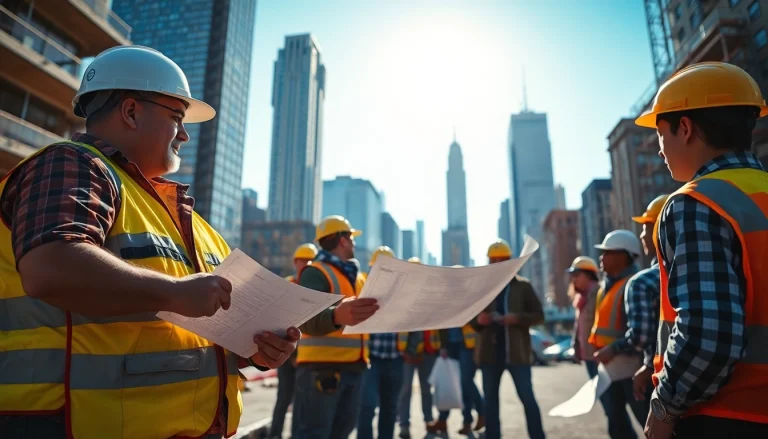 New York General Contractor supervising an urban renovation project with a team in New York City.