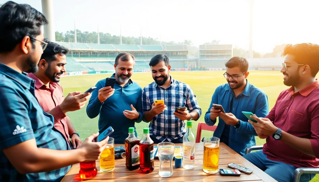 Unveiling the best sports betting sites India with a diverse group discussing mobile apps outdoors.