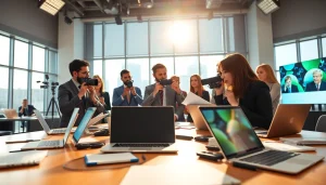 Thephoenixnewspaper newsroom filled with diverse journalists engaged in lively discussions.