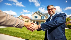 Real Estate agent presenting a modern home, creating a welcoming atmosphere for potential buyers.