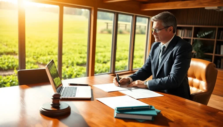 Engaging consultation on agricultural law with a lawyer in a sunlit agricultural office.