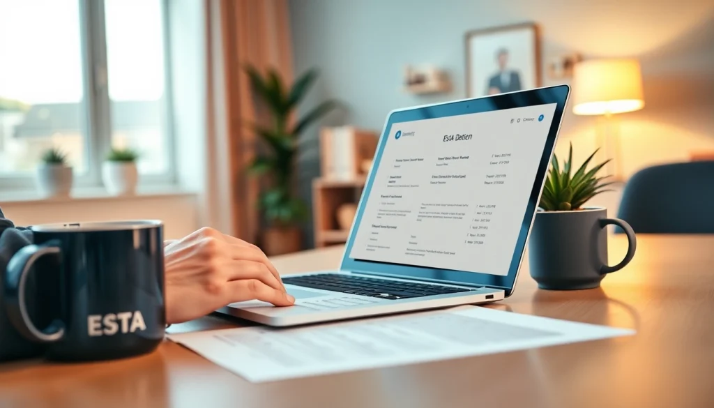 Submit your esta application details with a modern home office setup.