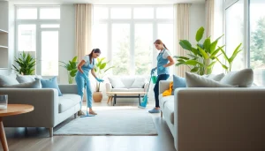 Enhancing your space with a professional cleaning service, showcasing eco-friendly tools and a bright atmosphere.