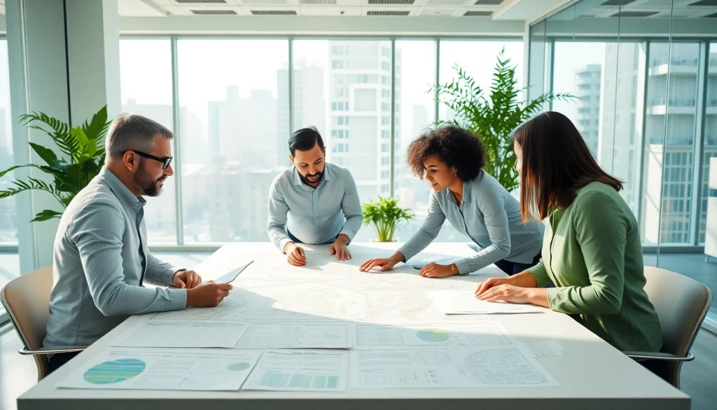 Collaborative team of planners at https://2020group.co.za discussing town planning projects in a modern office.