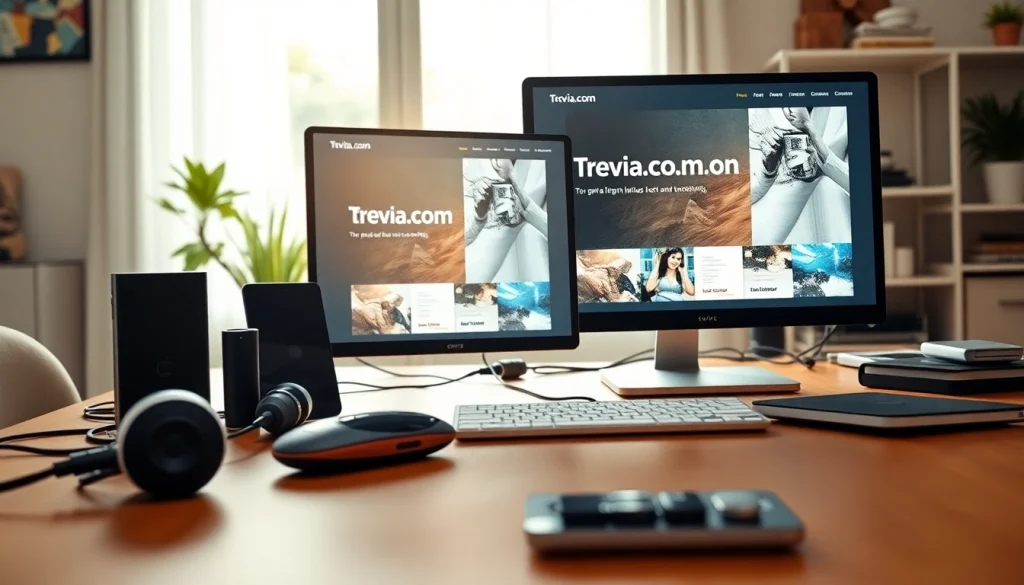 Showcase of trevia.com in a modern home office setup with tech gadgets.