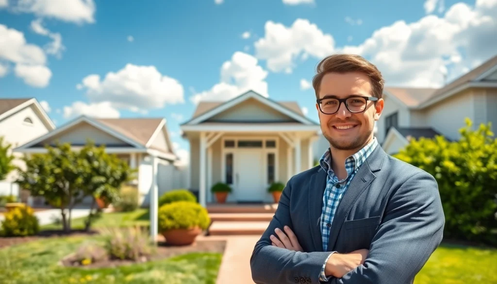 Find real estate opportunities with a professional agent showcasing an inviting suburban home.