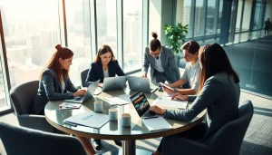 Collaborative team discussing business strategies at https://fidelitycorporate.com in a modern office.