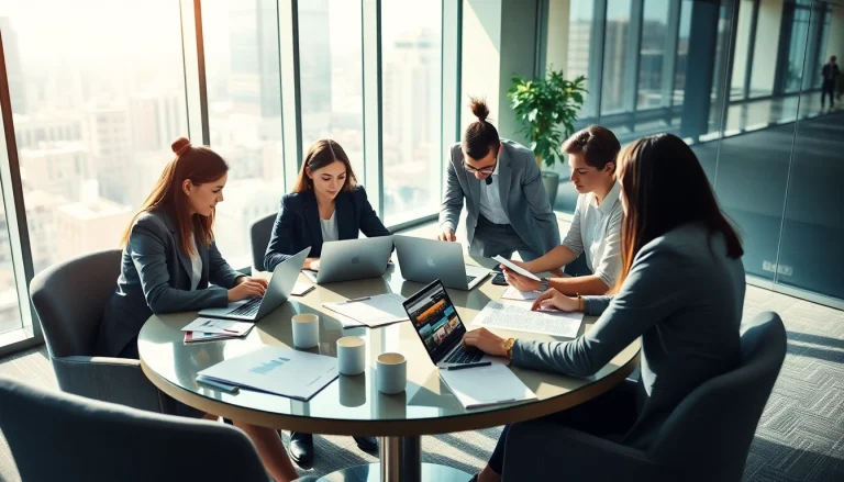 Collaborative team discussing business strategies at https://fidelitycorporate.com in a modern office.