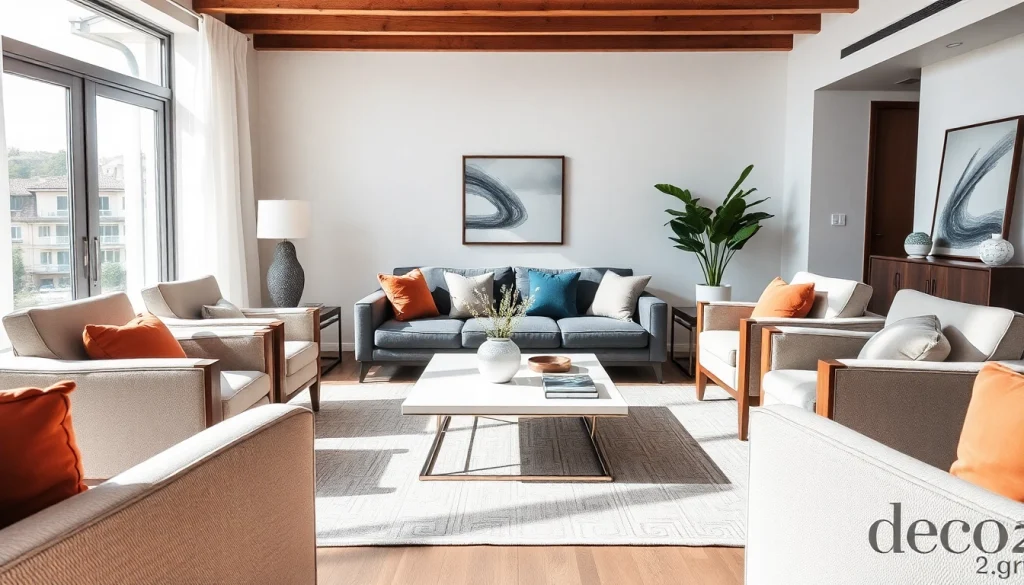 Showcase modern furniture from https://deco2.gr in a bright, stylish living room setting.