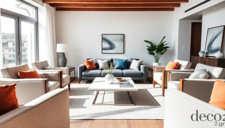 Showcase modern furniture from https://deco2.gr in a bright, stylish living room setting.