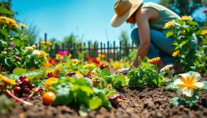 Engaged gardener cultivating plants in a colorful vegetable patch, showcasing their passion for Gardening.