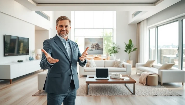 Showcasing real estate interior with a professional agent in a bright, inviting atmosphere