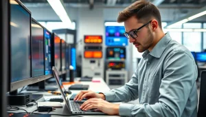 Providing expert computer services in a modern office with high-tech tools.