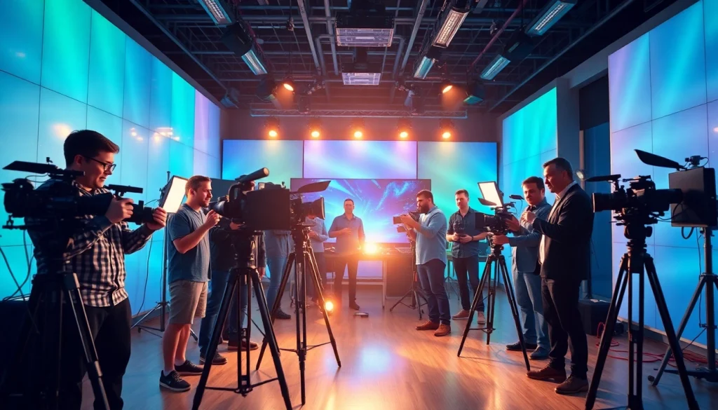 Boost your brand with Video Production Company Calgary, showcasing a vibrant filming studio environment.