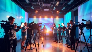Boost your brand with Video Production Company Calgary, showcasing a vibrant filming studio environment.
