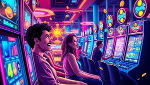 Menggambarkan pengalaman bermain slot online petanitoto dengan suasana penuh semangat dan warna cerah.