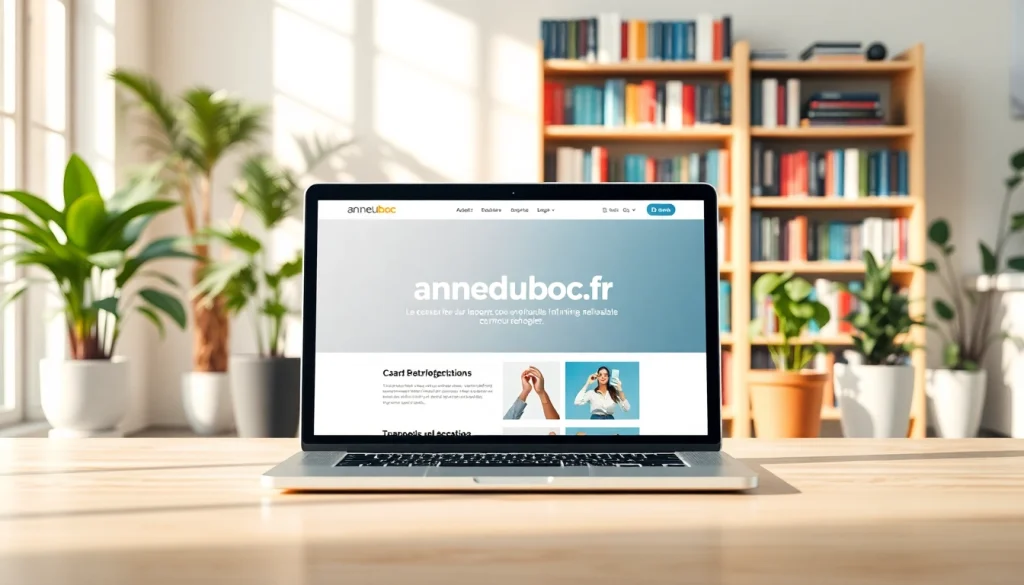 Découvrez anneduboc.fr dans un bureau moderne avec un ordinateur portable affichant le site.