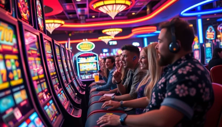 Walettoto menampilkan suasana permainan slot yang hidup dengan pemain yang bersemangat.