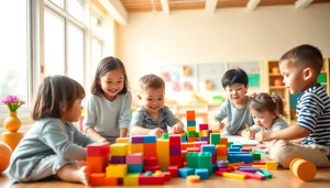 Children engaged in joyful learning activities at https://juniorsjunction.com daycare, emphasizing creativity and collaboration.