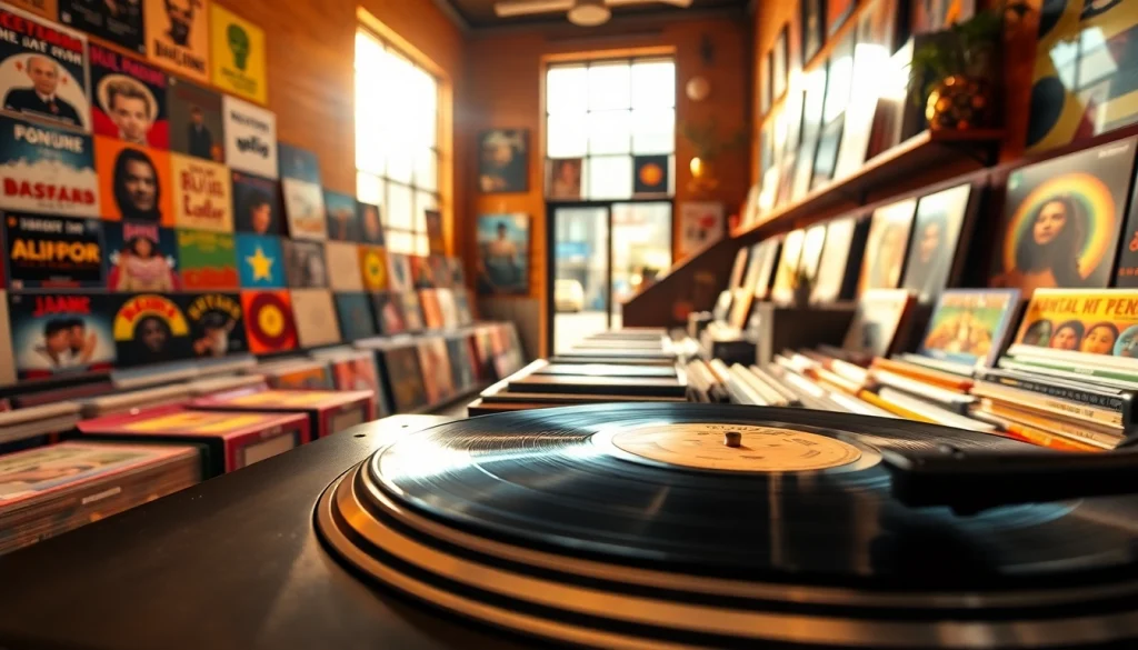 Captivating scene to buy vinyl india showcasing vibrant records in an inviting store.