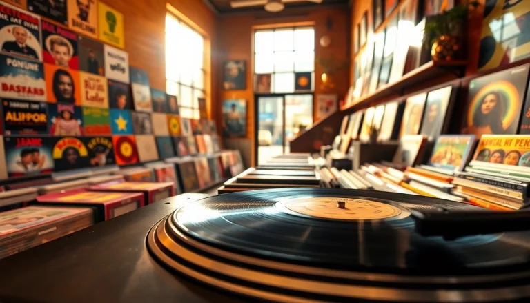 Captivating scene to buy vinyl india showcasing vibrant records in an inviting store.