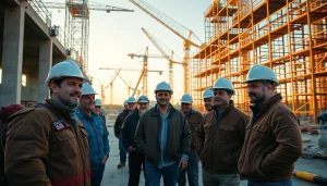 Workers at a construction site in South Carolina, representing the construction association south carolina.