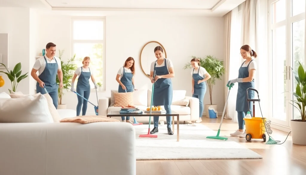 Experience our Cleaning service with a professional team enhancing a spotless living room.