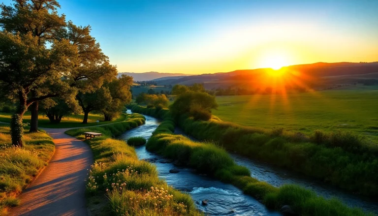 Discover picturesque landscapes of Clarksburg, CA, highlighting serene rivers and rolling hills at sunset.
