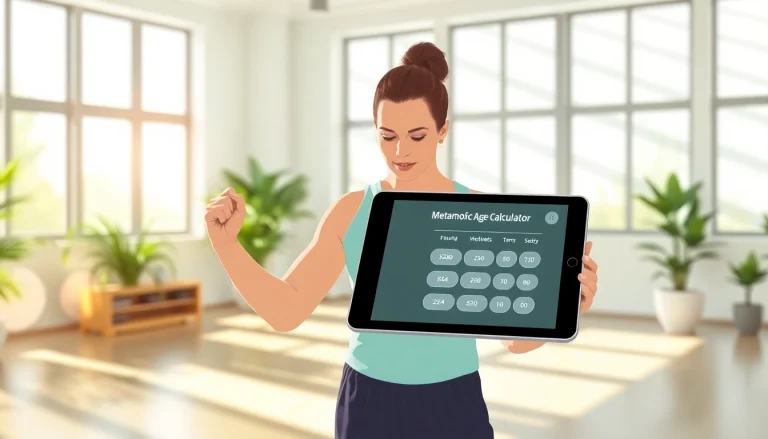 Calculate your metabolic age calculator in a modern wellness studio with a fitness enthusiast.