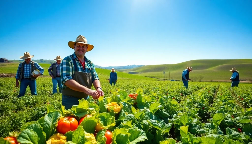 Petani toto bekerja bersama di ladang subur, menunjukkan hasil pertanian yang segar.