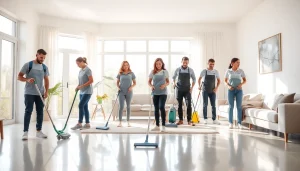 Cleaning service team efficiently transforming a home environment with professional care.