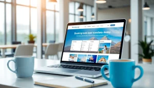 Nuvelios.org의 여행 예약 플랫폼을 소개하는 현대적인 사무실 환경에서의 모습