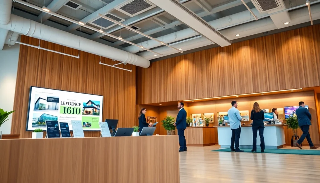 Real Estate office with modern design showcasing properties and a welcoming atmosphere.